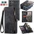 2-in-1 Detachable Wallet Case for iPhone 16 & Samsung, Retro Leather Flip Case with Card Holder & Magnetic Zipper Black Black 三星S25