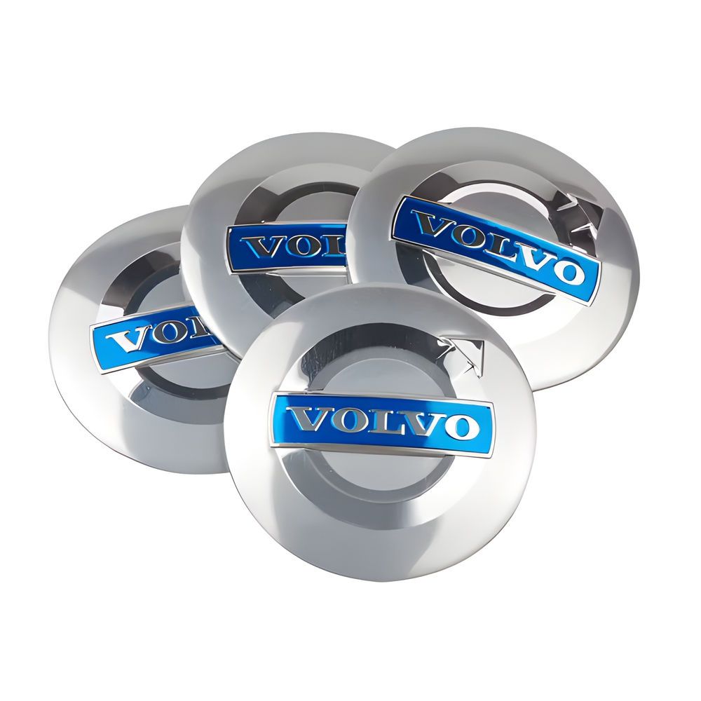 4-Pack Volvo Wheel Hub Emblem Center Caps, 64mm, Silver Blue
