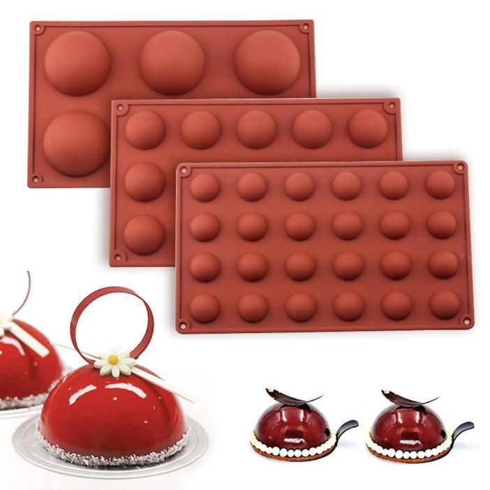 24-Piece Silicone Mold for Ice Chocolate Jelly, Brown Hemisphere Ball Mold 6/8/15/24