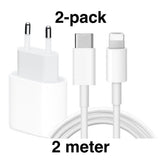 2pcs Fast Charger with USB-C to Lightning Adapter 20W, 2m Cable White