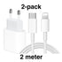 2pcs Fast Charger with USB-C to Lightning Adapter 20W, 2m Cable White