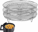 3pcs Air Fryer Basket Rack Stainless Steel Compartment, silver