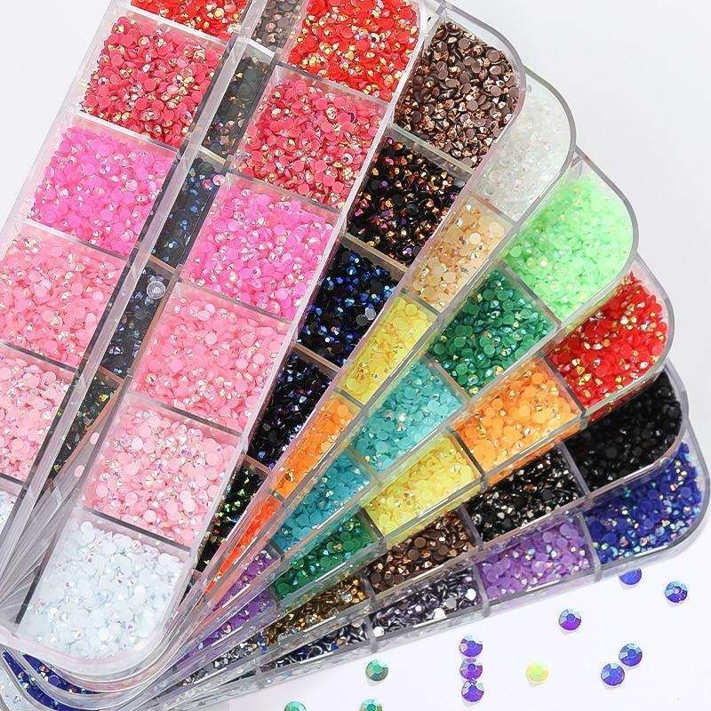 12pcs Rhinestone Nail Decorations in 4 Multicolor, different sizes