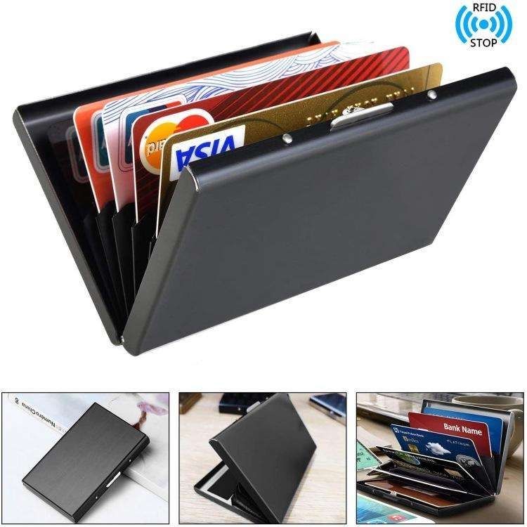 10-Card Slot RFID Protected Stainless Steel Metal Wallet, Silver