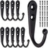 10pcs Black Wall Hooks with Screws, Coat Hangers