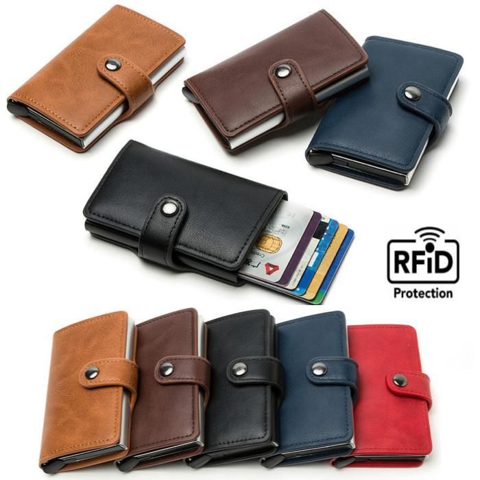 5 Cards Wallet Card Holder with RFID NFC Protection, Dark Brown