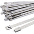 100 Pack Stainless Steel Metal Zip Ties Heavy Duty Silver 120kg Strength, 500 x 7.9mm
