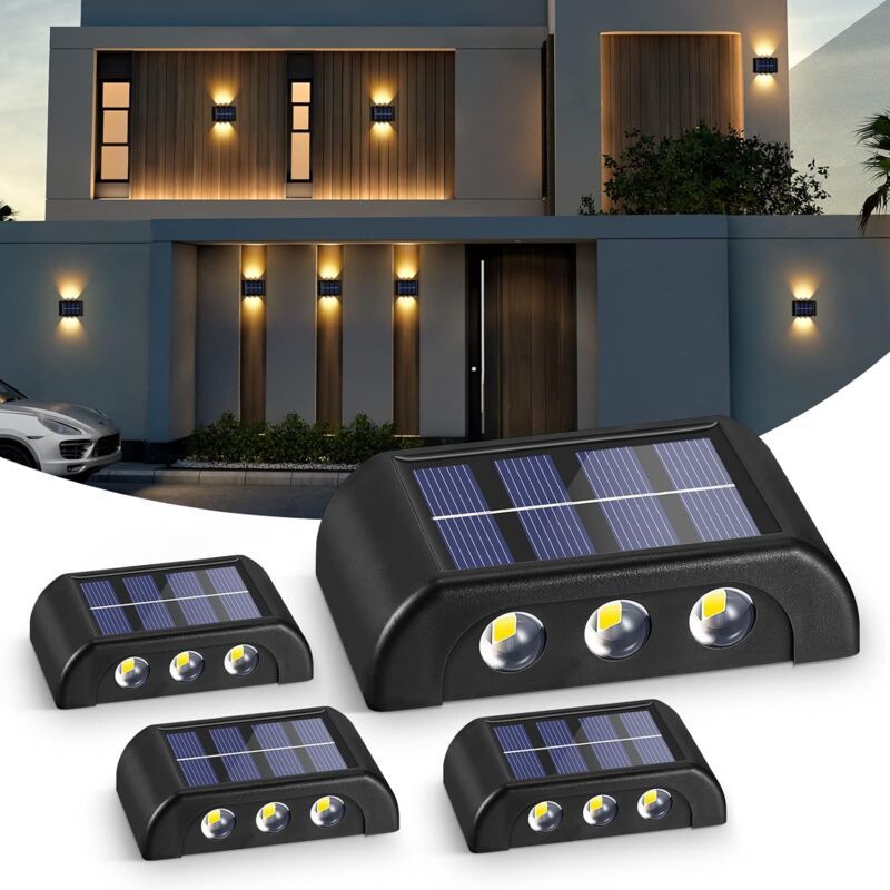 4 Pack Outdoor Solar Wall Lights Warm White IP65 Waterproof Up and Down Lights for Garden Yard Patio Fence