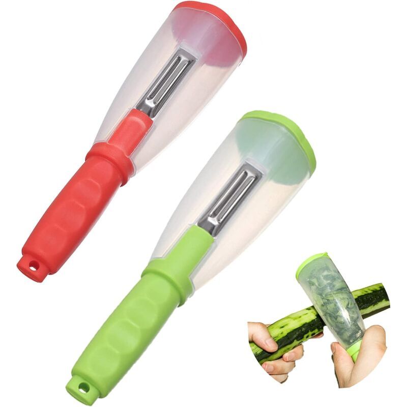 2 Pack Vegetable Peelers with Container Ultra Sharp Stainless Steel for Fruit and Potato Green Red