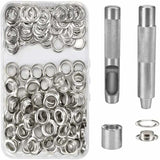 100 Pack Metal Grommet Eyelet Kit with Tools for Canvas Tarpaulin Tent Repair Silver, 14mm