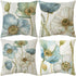 4 Pack Outdoor Cushion Cover, Waterproof Yellow and Blue Flowers Pattern Sofa Pillowcase for Patio Garden Living Room Bedroom Decoration, 45 x 45cm