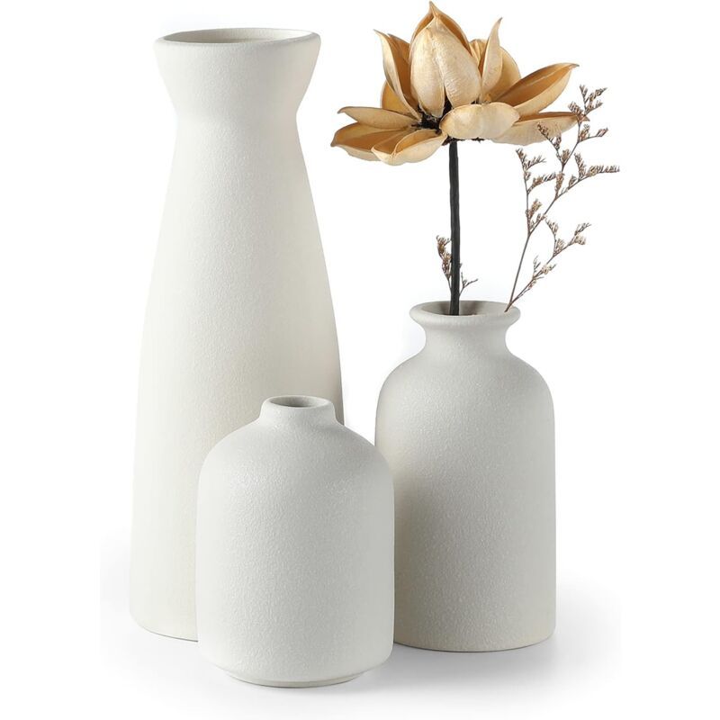 Ceramic Vase Set 3 Small Vase for Decoration for Wedding Table Party Living Office Bedroom Minimalist Bohemian Decoration, White