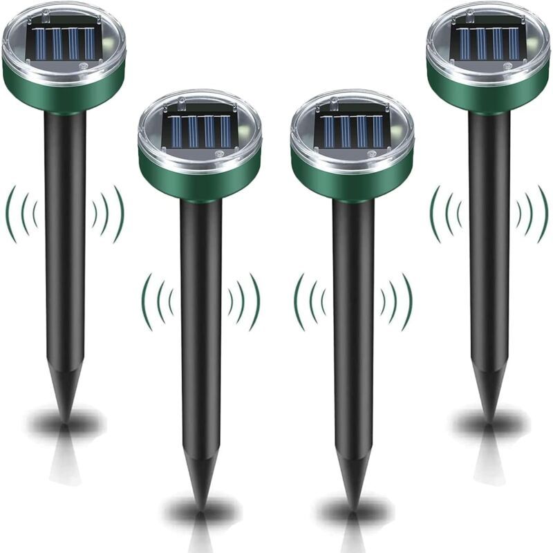 4 Pieces Solar Mole Repeller, Ultrasonic Pest Repeller Mole Control with IP65 Waterproof, Garden Mole Repellent Mole Repellent