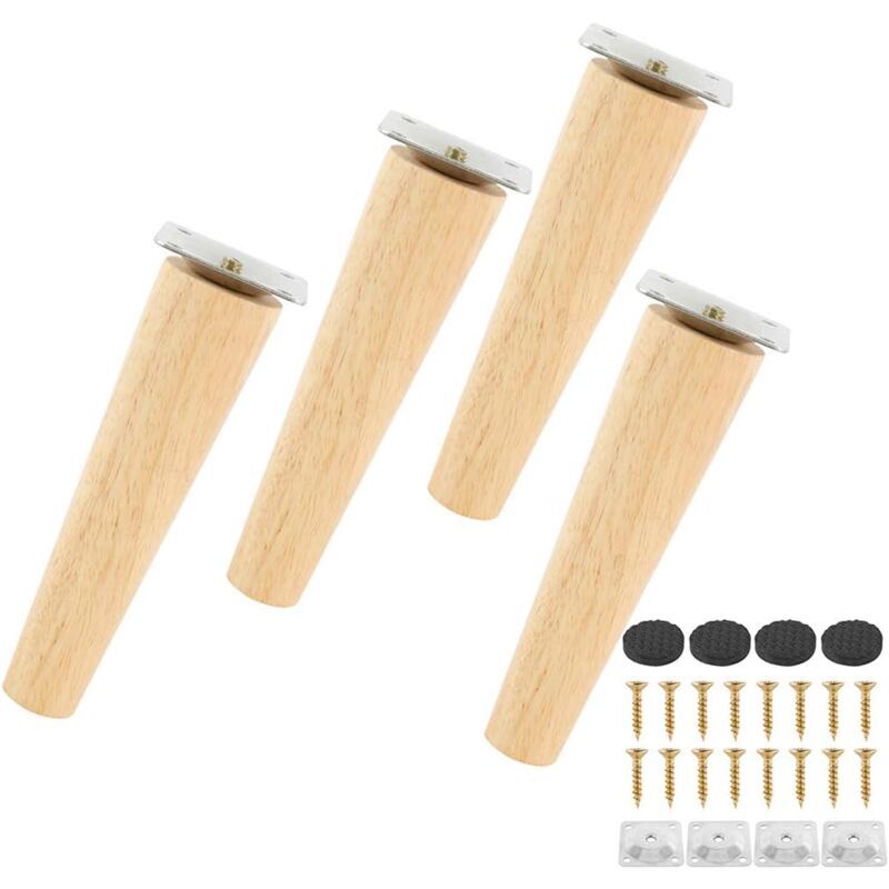 4 Pack Solid Wood Sofa Legs, Furniture Feet for TV Cabinet Bed Reliable, Replacement Wooden Sofa Legs with Non Slip Mat and Mounting Plate and Screws