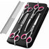 5 Pieces Dog Grooming Scissors, Titanium Coated Stainless Steel Pet Grooming Tool Set, Thinning Straight Curved Shear and Comb, Pink