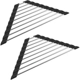 2 Pieces Sink Dish Drainer Black Foldable Removable Stainless Steel Sink Roller Drainer Triangular, 41CM, 15CM