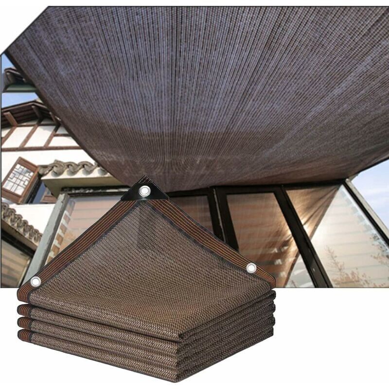 UV Protection Shade Net Breathable Cooling Balcony Garden Netting with Eyelets Heat Resistant Windproof Shade Cloth, Brown, 3 x 5m