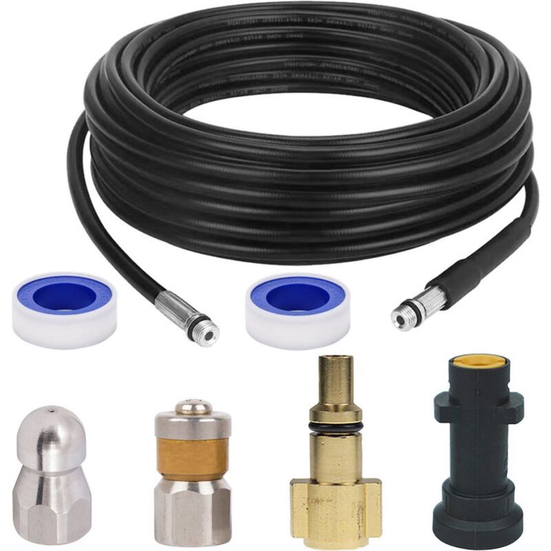 Drain Cleaning Sewer Hose Kit Compatible with Karcher K2 K3 K4 K5 K6 K7 and Lavor Pressure Washers, 15m
