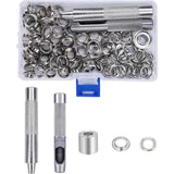 123 Pieces Eyelet Sets Grommets Metal Grommets Kit with Storage Box for Canvas Tarpaulin Tent Curtains Repair, 10mm