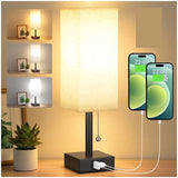 Dimmable Bedside Lamp with USB A and USB C Charging Ports LED Bulb Pull Chain Switch, 3000K 4000K 5000K