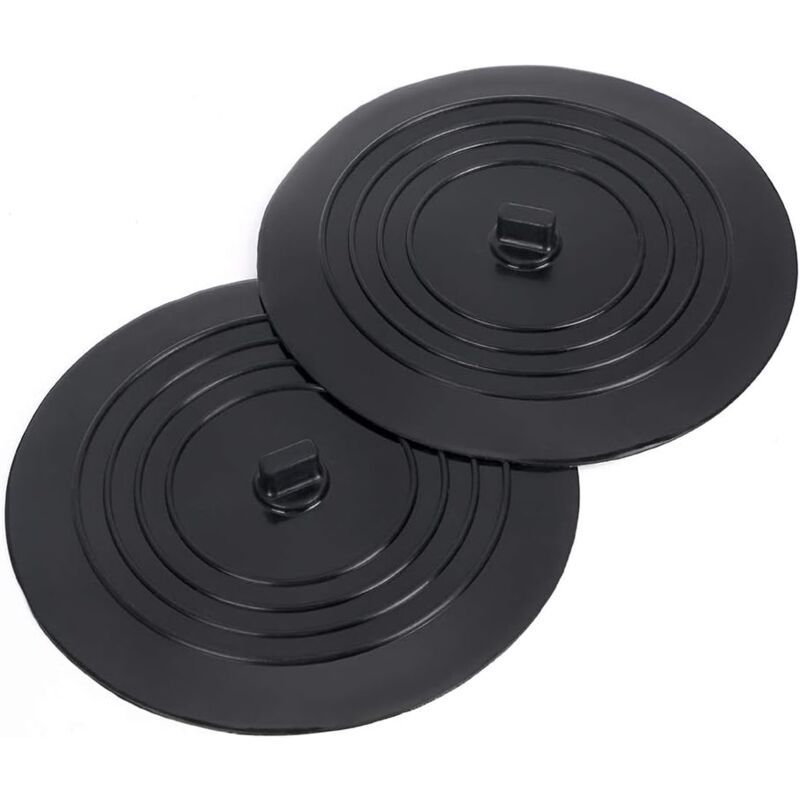 2 Pack Universal Silicone Rubber Drain Stopper, for Kitchen Sink, Bathroom Sink black, 15cm