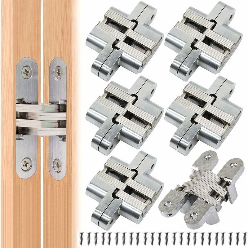 Furniture Hinge6 Pieces Folding Hidden Hinge Cross Hinges, Invisible Hinge Closure, Arched Cabinet Hinges