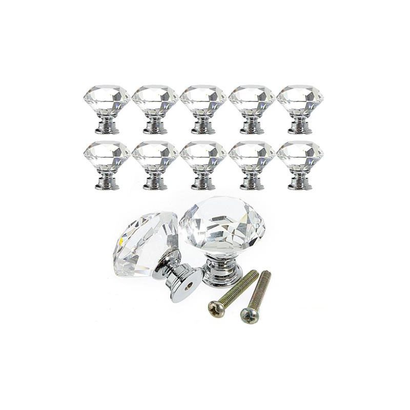 10 Pieces Glass Cupboard Knobs Crystal Diamond Shape Pull Handle for Drawers Dresser Wardrobe Kitchen Cupboards, 30mm