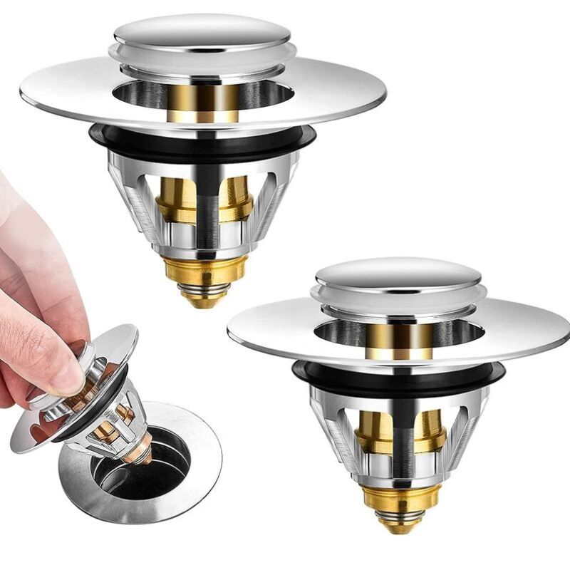 2 Pieces Universal Pop Up Sink Drain, Anti Blocked Drain Filter, Stainless Steel and Pure Copper Bathtub Drain, 38mm