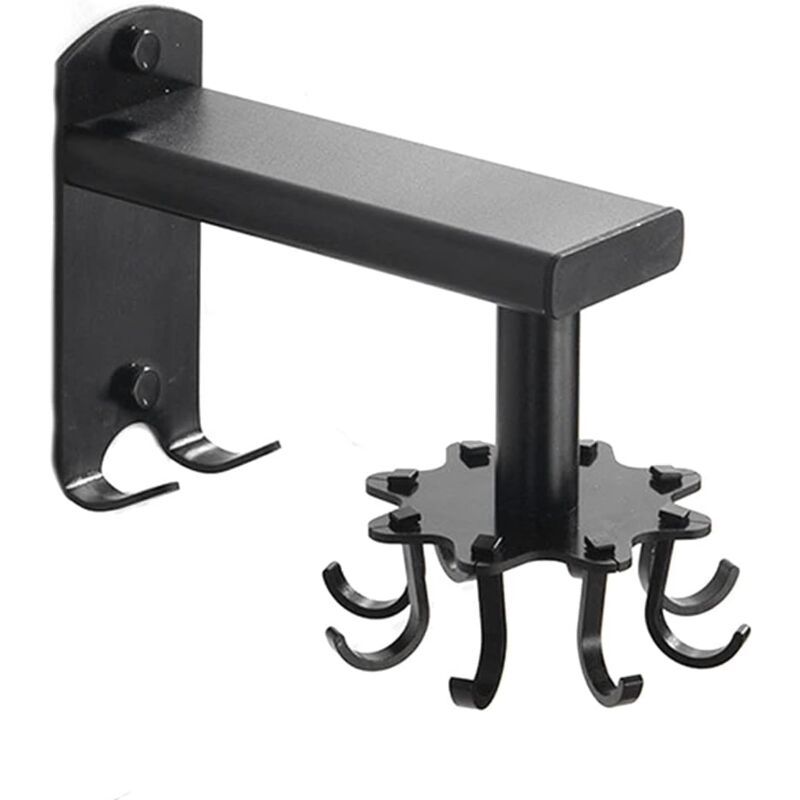 Rotating Wall Hook for Kitchen, 360 Rotatable Kitchen Utensil Holder, Wall Mounted Kitchen Utensil Holder with 8 Hooks for Bathroom and Kitchen, Black