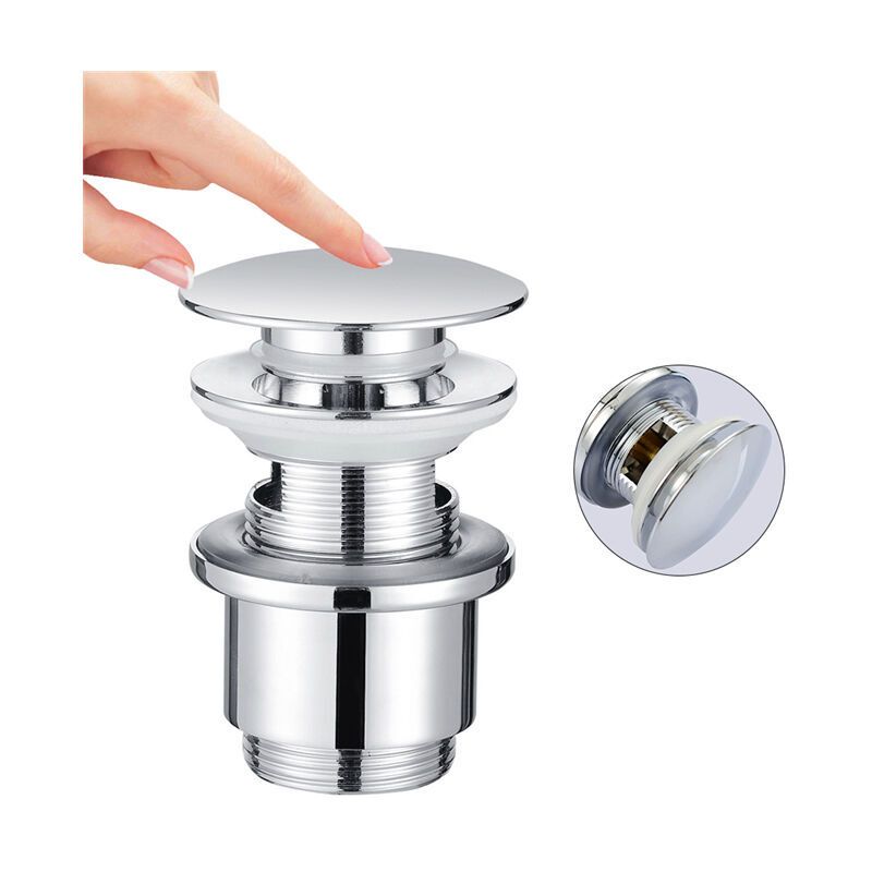 Chrome Copper Pop Up Sink Drain with Universal Automatic Overflow Large Drainage