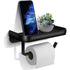 Toilet Paper Holder, Wall-Mounted Toilet Roll Holder with Aluminum Storage Shelf for Bathroom and Kitchen, Black