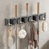 Aluminum Wall Mounted Broom Holder, No Drilling, Adhesive Holder with Hook, Storage, Tool Holder for Kitchen, Garage, Garden, Bathroom, Grey