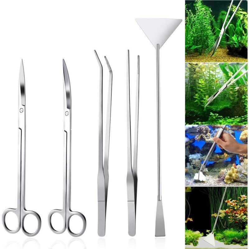 Aquarium Aquascaping Kit 5 in 1 Stainless Steel Aquarium Tank Aquatic Plant Tools Sets Tweezers Scissors Spatula