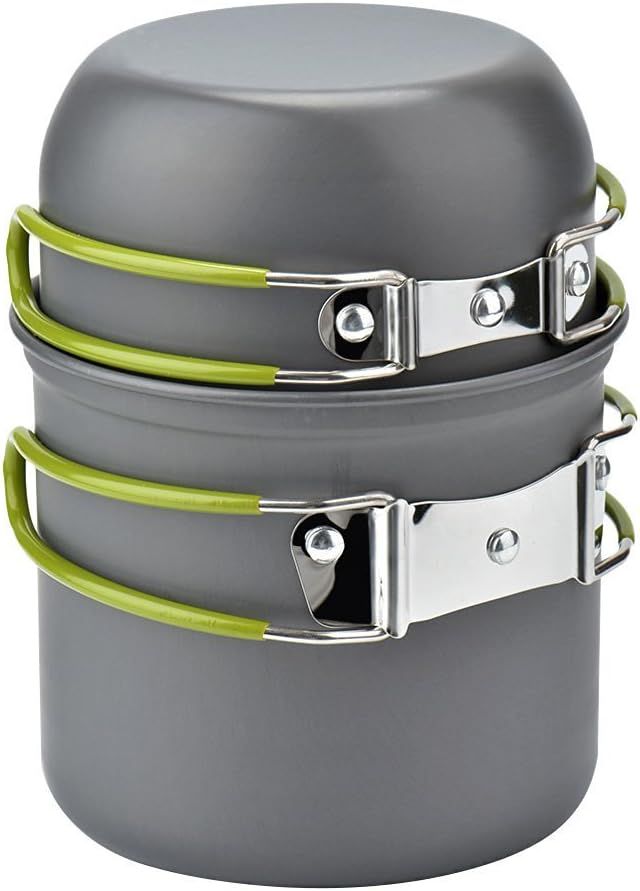 Camping Cookware Pot, Portable Outdoor Hiking Picnic Cooking Pot Set with Foldable Handles for Campfire Backpacking