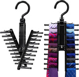 2 PCS Tie Rack Holder, 360 Degree Swivel Tie and Belt Hanger with Non-Slip Clips, Rotate to Open and Close, Space Saving Closet Organizer