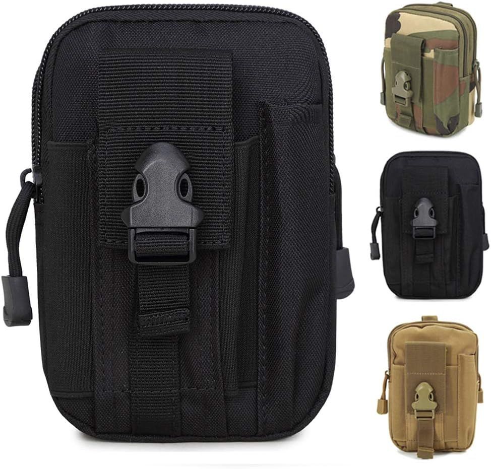 Tactical Molle Pouch, Multi-Purpose EDC Utility Waist Bag with Cell Phone Holster for Sports Hiking Camping, Black