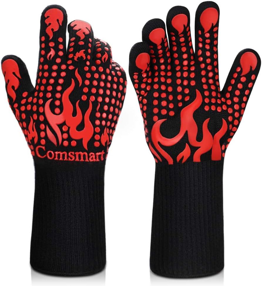 BBQ Gloves 1472°F Heat Resistant, Silicone Non-Slip Grilling Gloves Long Oven Gloves for Barbecue Cooking Baking