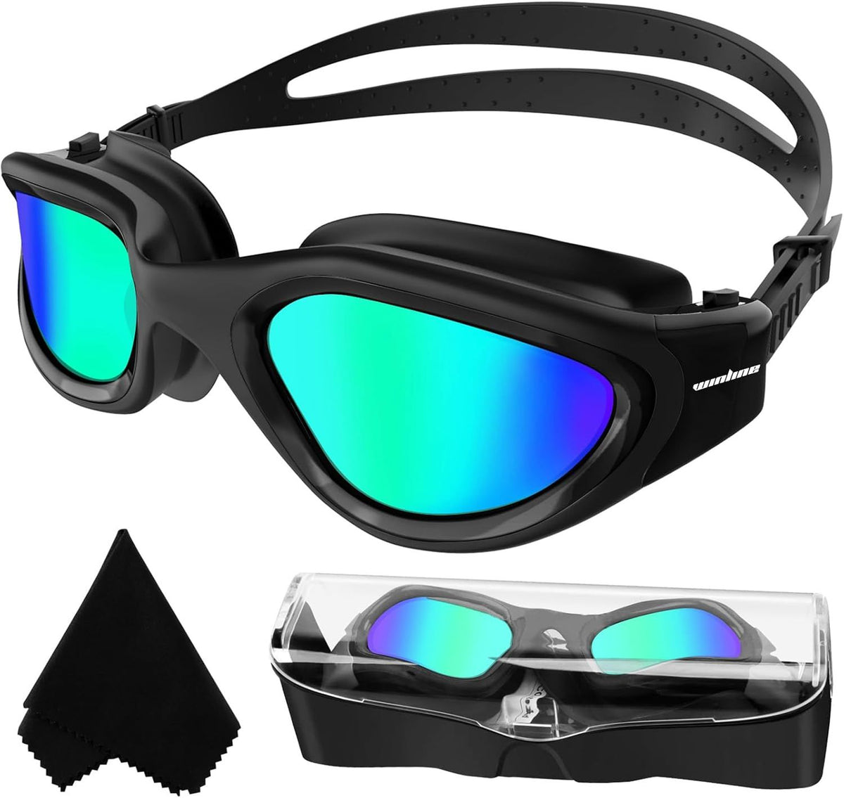 Swimming Goggles for Adults, Anti Fog UV Protection No Leaking Open Water Swim Goggles with Clear Vision, Easy to Adjust for Men Women Teenagers, Black