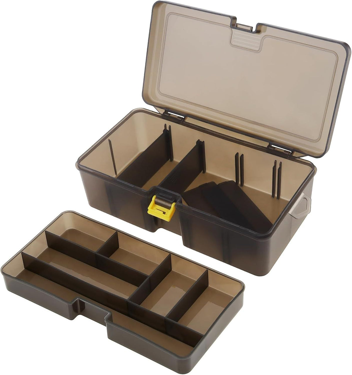 Fishing Tackle Box Organizer, Utility Storage Container for Lures Baits Hooks, Two-Layer Fishing Accessory Box with Removable Tray, 21.5 X 6.7cm