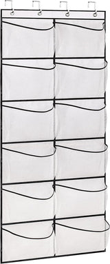 Over The Door Shoe Organizer 12 Large Mesh Pockets Hanging Shoe Rack Boots Storage for Closet, White