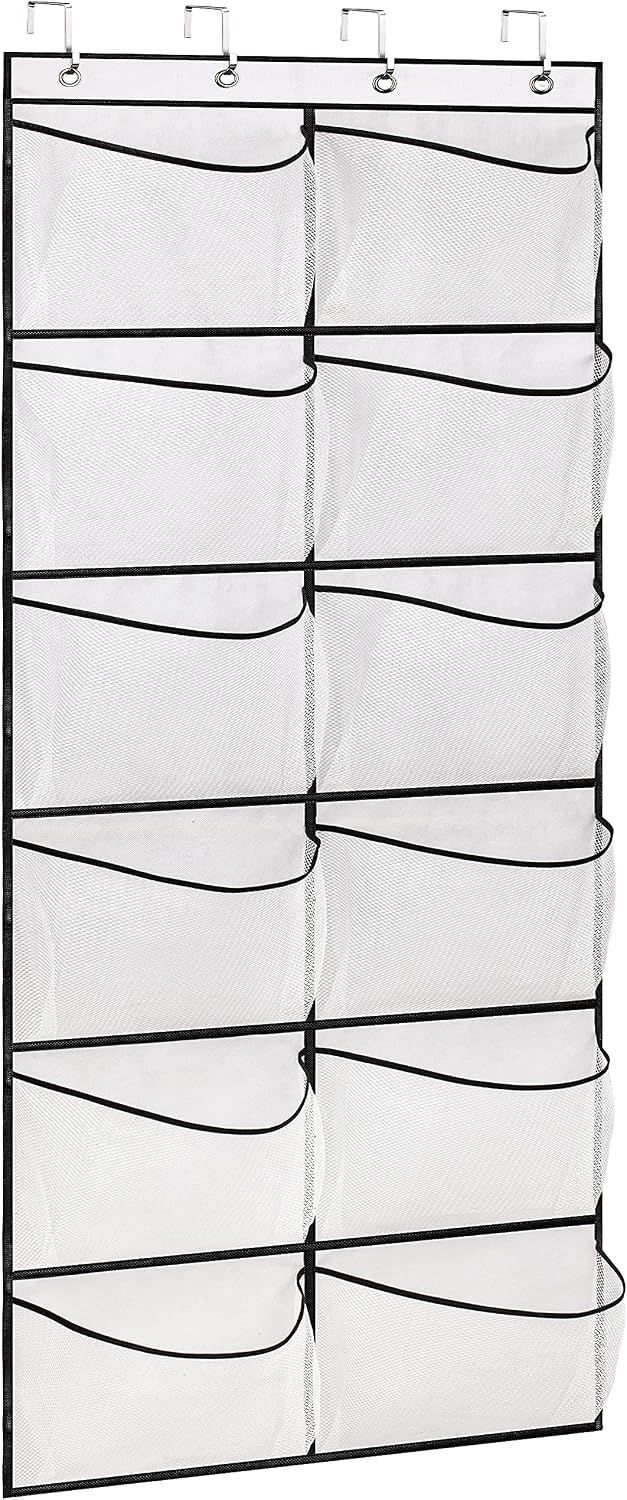 Over The Door Shoe Organizer 12 Large Mesh Pockets Hanging Shoe Rack Boots Storage for Closet, White