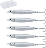 5pcs Sea Fishing Lures Silver Minnow Spoon Jigs with Treble Hooks, Saltwater Fishing Tackle for Mackerel Cod Bass Pike