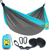 2 Pack Camping Hammock Portable Double Single Hammock with 2 Tree Straps and Carry Bag for Outdoor Indoor Beach Camping, Light Grey and Sky Blue