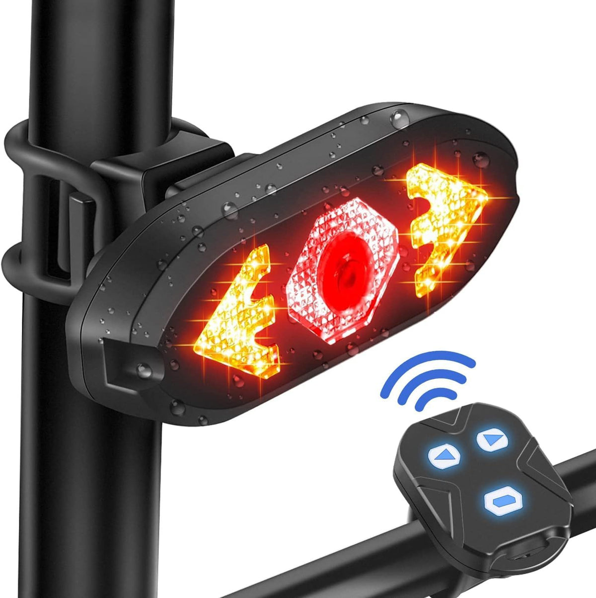 Bike Tail Light with Turn Signals, USB Rechargeable Bicycle Rear Light with Horn and Remote Control, Waterproof LED Warning Light for Mountain Road Cycling