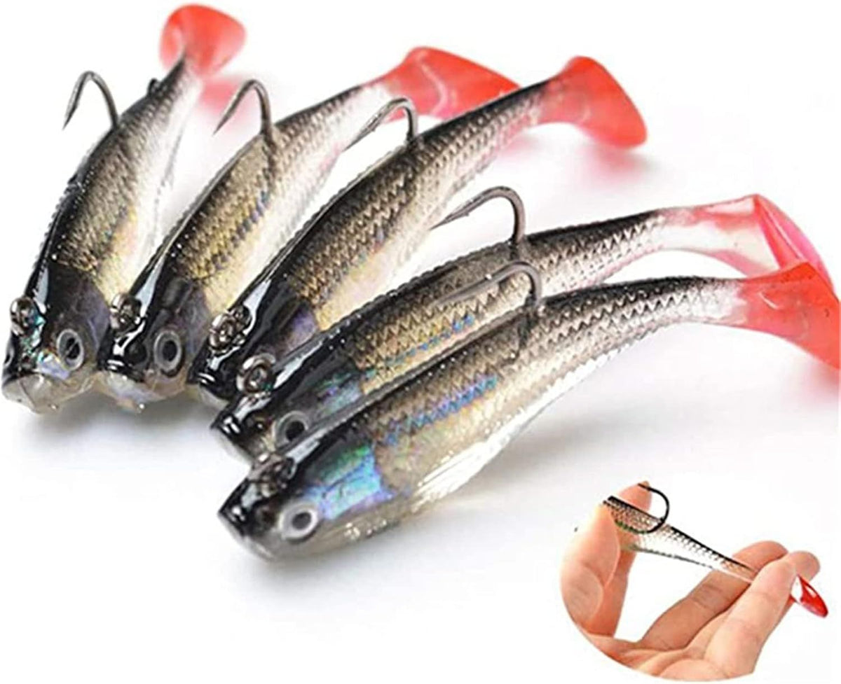 5Pcs Soft Fishing Lures Silicone Swimbait with Jig Head and Paddle Tail for Sea Bass Pike Trout Perch Fishing