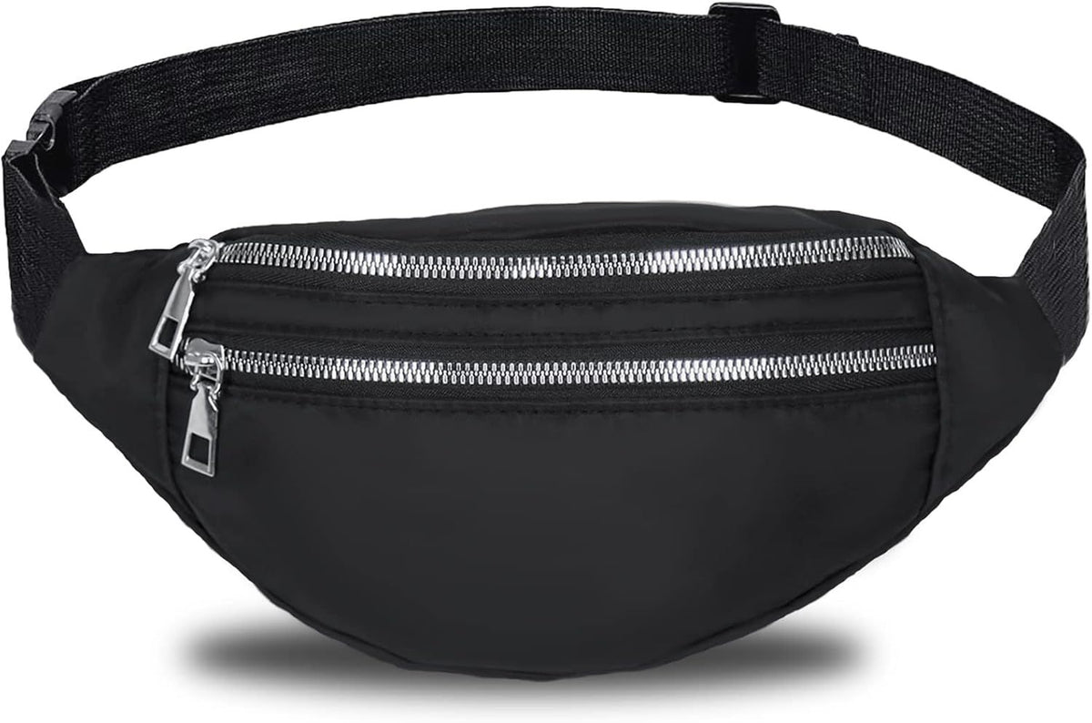 Fanny Pack for Women Men, Lightweight Bum Bag Waist Pack with 2 Zipper Pockets and Adjustable Strap, Large Belt Bag for Running Hiking Dog Walking
