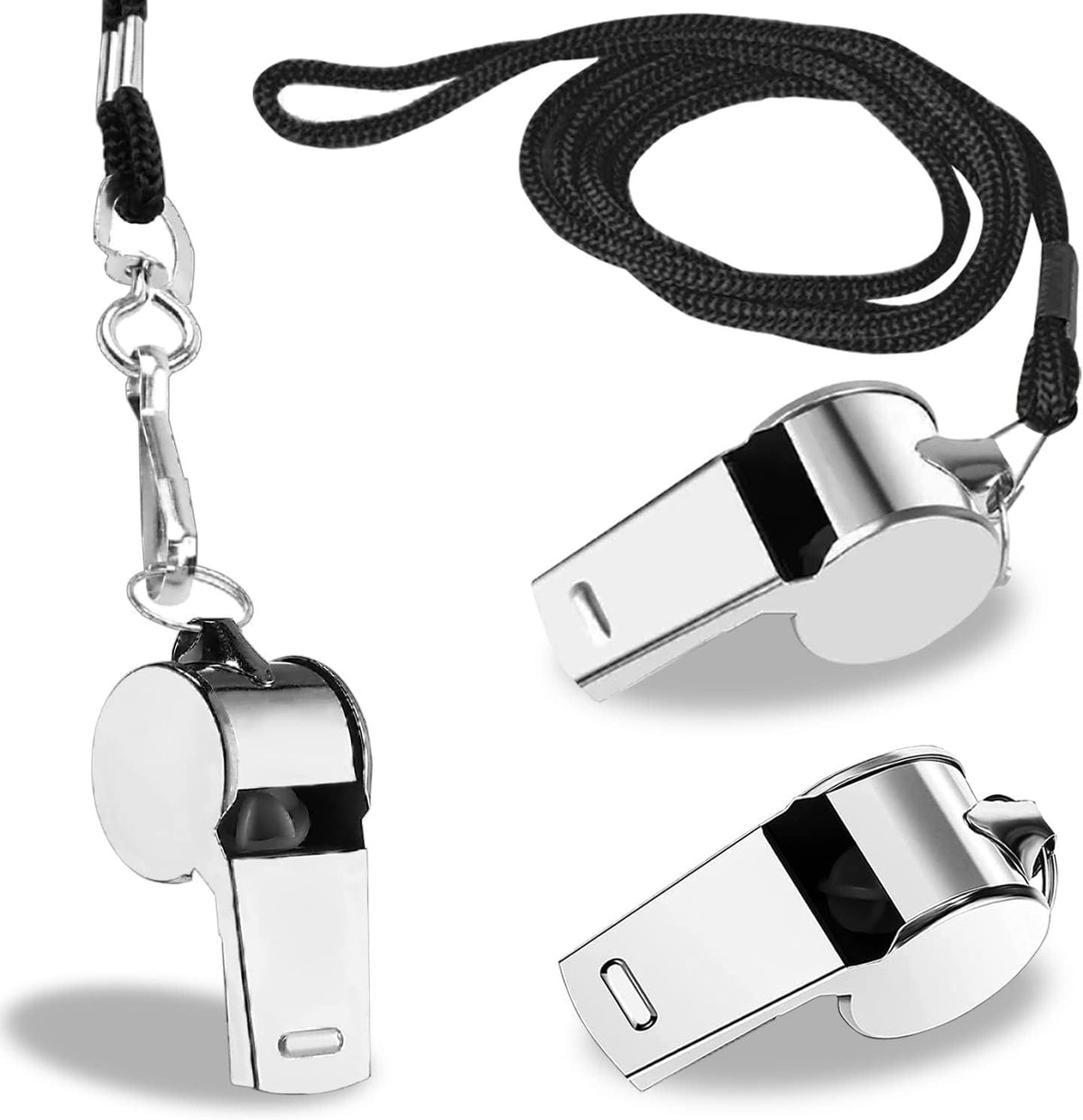 3 Pack Stainless Steel Coach Whistle with Lanyard for Referees Teachers Emergency Outdoor Sports