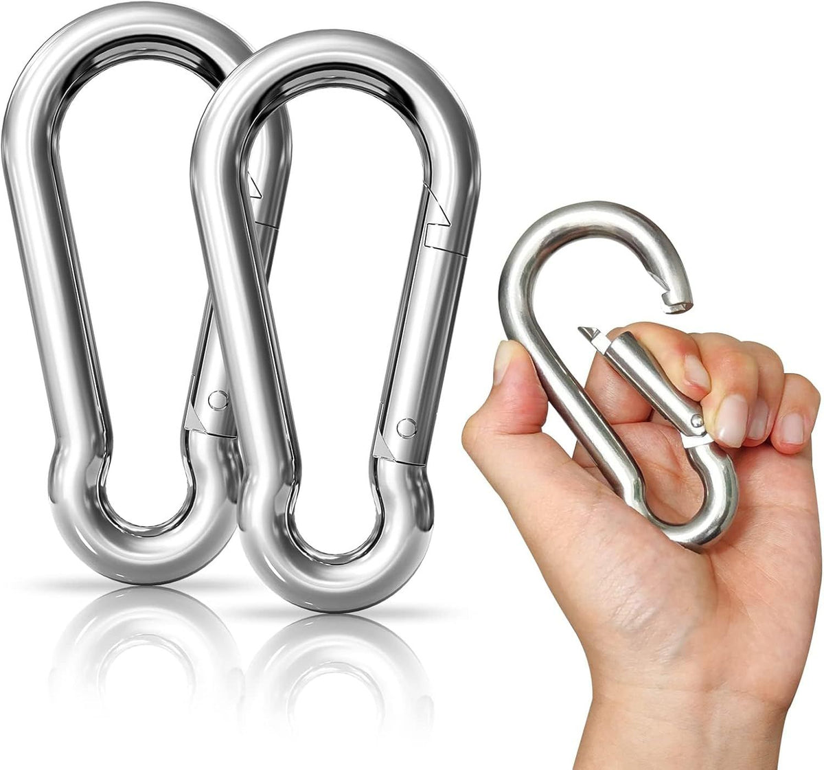 2-Pack Carabiner Snap Hooks Heavy Duty 304 Stainless Steel for Outdoor Camping Hiking Lifting, M9