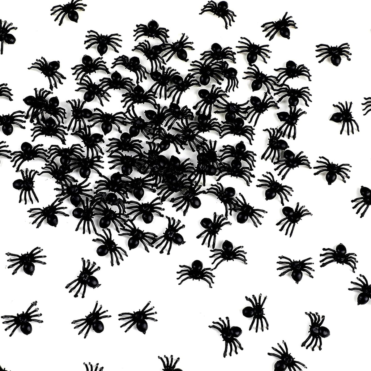 120pcs Mini Plastic Black Spiders Prank for Halloween Party Haunted House Home Decoration, Small Size