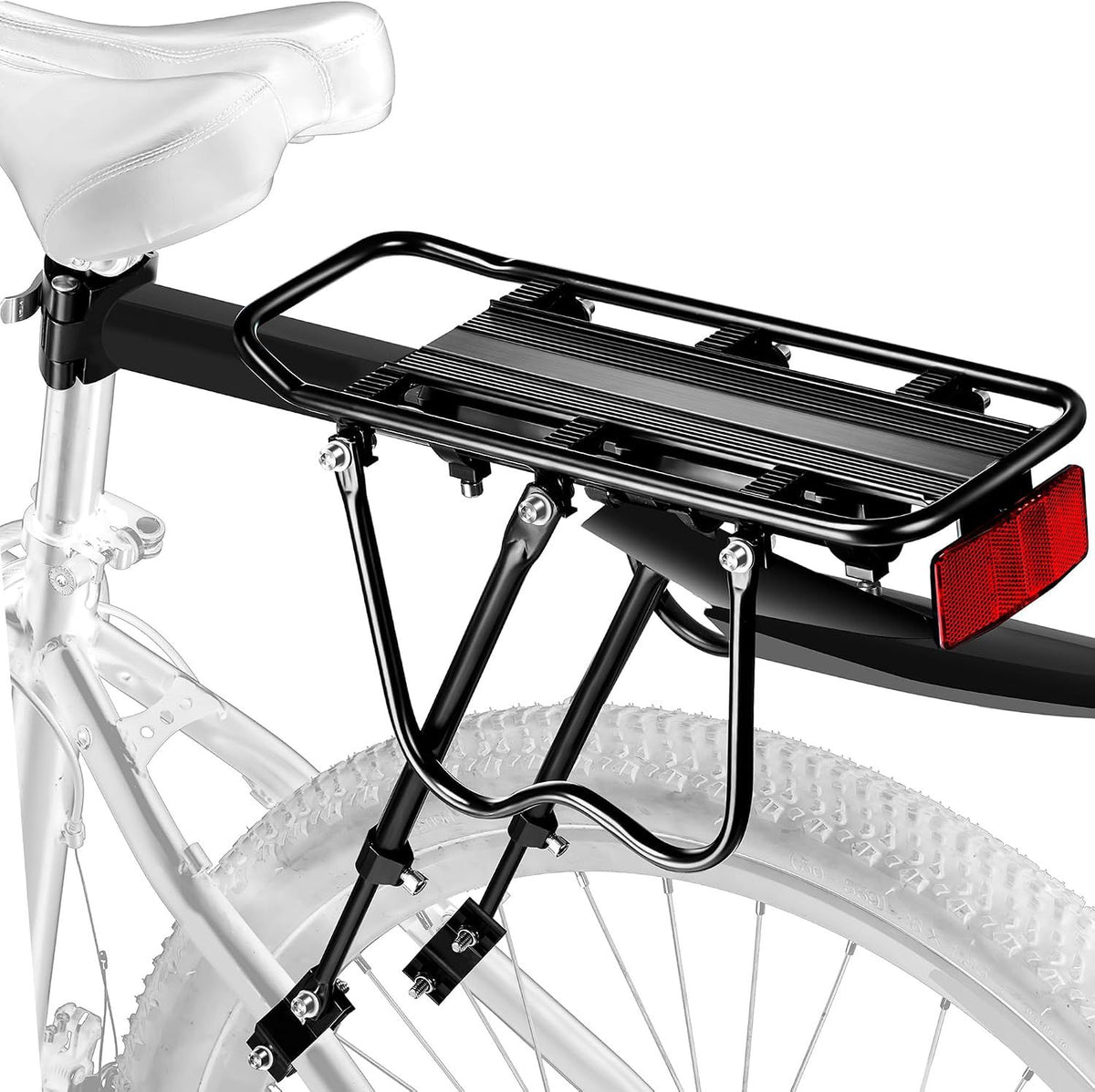 Bike Cargo Rack with Fender and Reflective, Quick Release Rear Bike Rack for Mountain Road Bicycles, Universal Bike Luggage Rack, Large Capacity Bike Pannier Rack